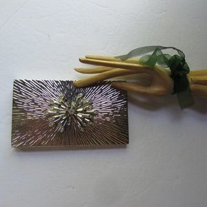 Vintage Compact Cigarette Holder Evans Silver Tone Rhinestone Sunburst